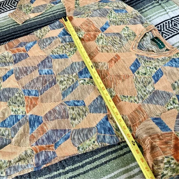 vintage tundra geometric patchwork pattern sweater orange blue green - Picture 2 of 7